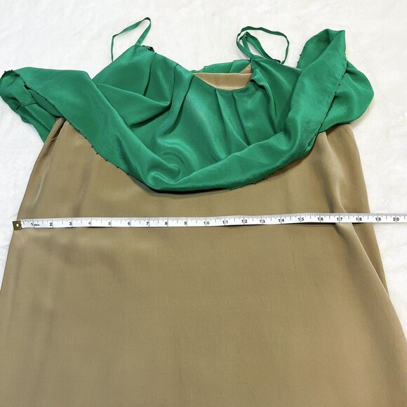 Greylin Melinda Silk Color Block Dress Green Tan Women’s M - Picture 11 of 12